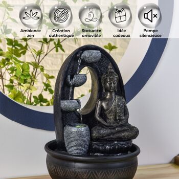 Cadeaux Fête des Mères - Fontaine d'Intérieur - Harmonie - Ambiance Détente - Statuette Bouddha avec Lumière Led Colorée - Idée Déco 2