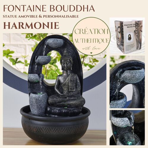 Cadeaux Fête des Mères - Fontaine d'Intérieur - Harmonie - Ambiance Détente - Statuette Bouddha avec Lumière Led Colorée - Idée Déco