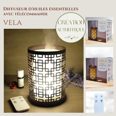 Mother's Day Gifts - Ultrasonic Diffuser - Vela - Glass and Metal with Remote Control - Simple Use - Sober Design - Candlelight Lighting
