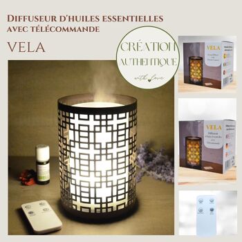 Cadeaux Fête des Mères - Diffuseur Ultrasonique – Vela – en Verre et Métal avec Télécommande – Utilisation Simple – Design Sobre – Eclairage Lueur de Bougie 1