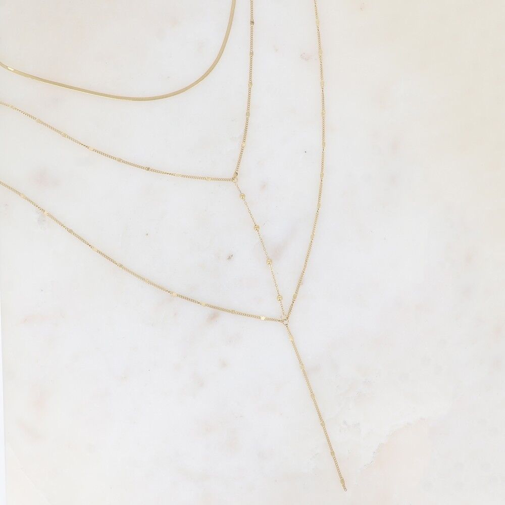 Priya 3-reihige Halskette - Choker, Spiegelgeflecht, 2 abwechselnde Sträflinge, verbunden durch eine Kugelkette