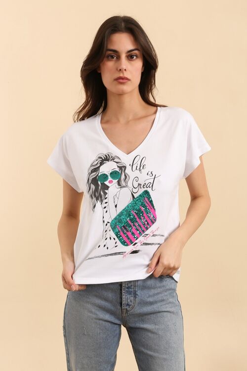 T-shirt coton en sequins