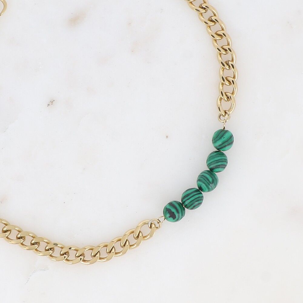 Collana - girocollo, catena a maglie e 5 pietre naturali, 32+7CM