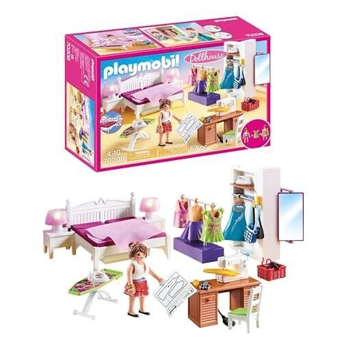 Playmobil 70208 Chambre avec Espace Couture - Dollhouse - avec Un Personnage, Une Table avec Machine à Coudre, Une Table à Repasser et des patrons - Aménager La Maison Traditionnelle - Dès 4 Ans