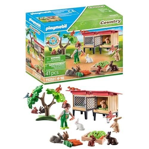Playmobil 71252 Kind mit Gehege und Kaninchen – Land – Leben auf dem Bauernhof – Die kleine Bauernhof-Reihe besteht im Durchschnitt zu über 80 % aus recycelten oder biologisch gewonnenen Materialien – Ab 4 Jahren