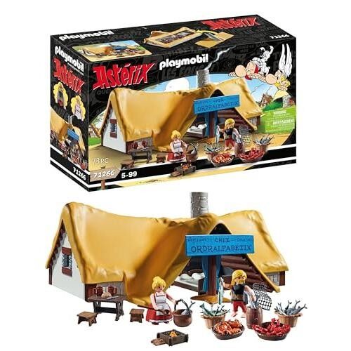 Playmobil 71266 Asterix: La capanna di Ordralfabétix, Il pescivendolo Ordralfabétix e sua moglie Iélosubmarine, Giocattoli per bambini dai 5 anni