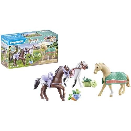 PLAYMOBIL 71356 3 Pferde Morgan, Quarter Horse und Shagya – Horses of Waterfall – Mit Reitzubehör. Im Durchschnitt zu über 80 % aus recycelten oder biologisch gewonnenen Materialien hergestellt. Ab 5 Jahren