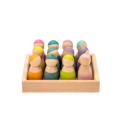 Juguetes de madera - 12 muñecos de madera en tonos pastel - Montessori - Open End Toys