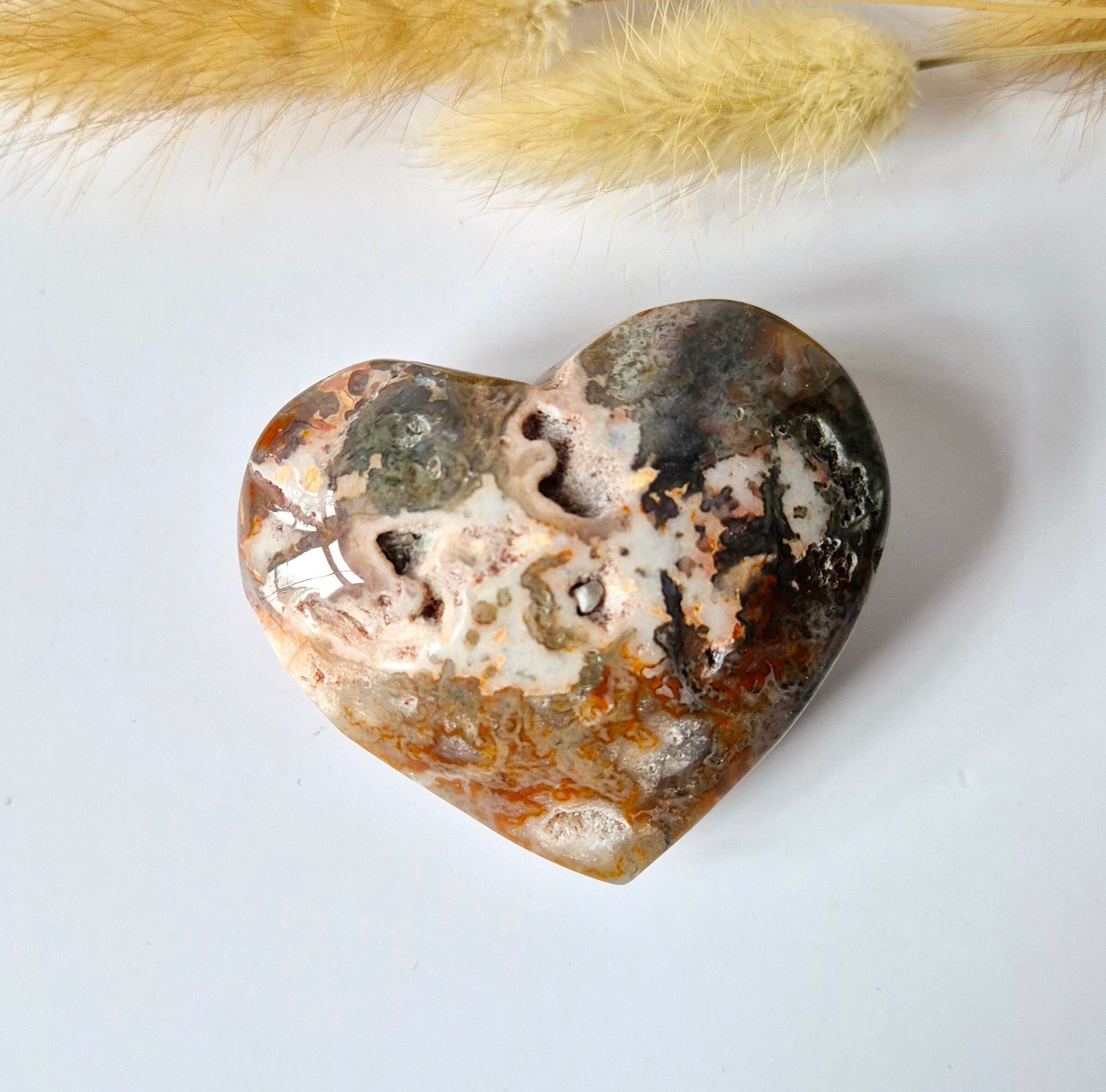 Druzy Red Moss Achat Herz 6-8cm – #25 (perfekt für den Valentinstag)