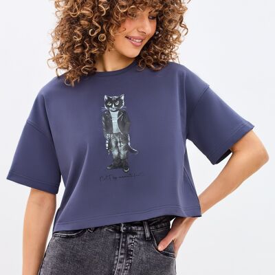 Camiseta estampada gris ROCKER CAT