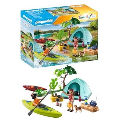 Playmobil 71425 Famiglia e tenda - Divertimento in famiglia - Vacanze condivise nella natura - Include due personaggi, due canoe, una tenda, un falò e accessori - Dai 4 anni in su