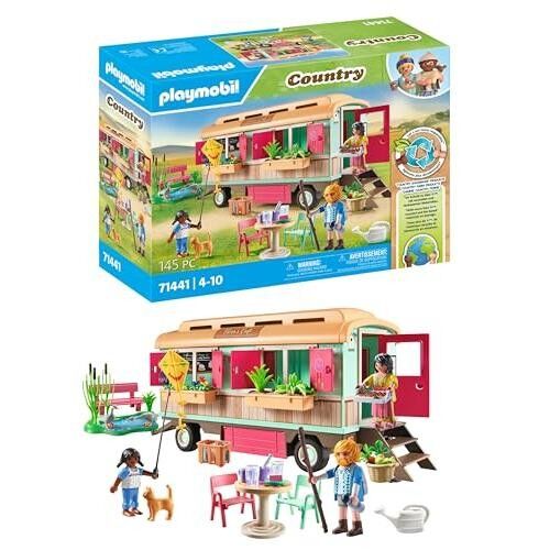 Playmobil 71441 Caravan Café Shop – Country – mit 4 Tieren und 3 Figuren – Spielzeug im Durchschnitt aus über 80 % recycelten oder biologisch gewonnenen Materialien hergestellt. Ab 4 Jahren