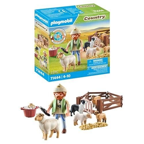 Playmobil 71444 Pastore con pecora - Country - con 5 animali e 1 personaggio - Giocattolo realizzato in media con oltre l'80% di materiali riciclati o di origine biologica. Dai 4 anni