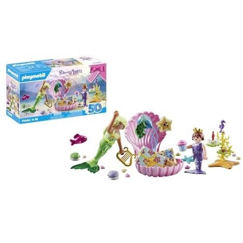 Playmobil 71446 Sirene e decorazioni per feste - Princess Magic Universe - Include due sirene, con una conchiglia gigante, cavallucci marini, palloncini e regali - Dai 4 anni in su