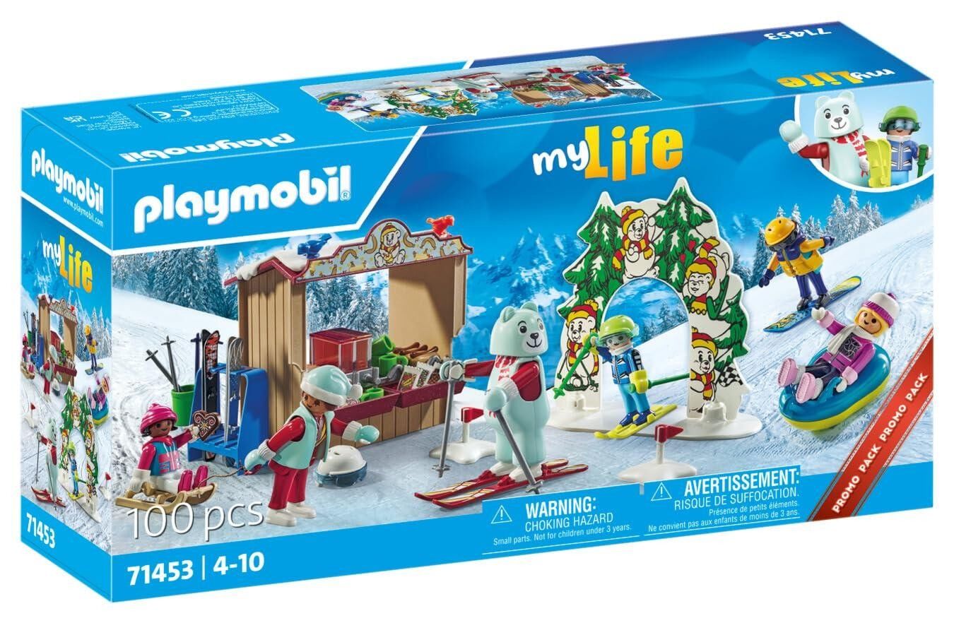 PLAYMOBIL 71453 - Vacaciones y deportes de invierno - Mi vida - Con 3 adultos, 3 niños, dos trineos, pares de esquís, una tabla de snowboard y muchos accesorios del mundo de los deportes de invierno - A partir de 4 años