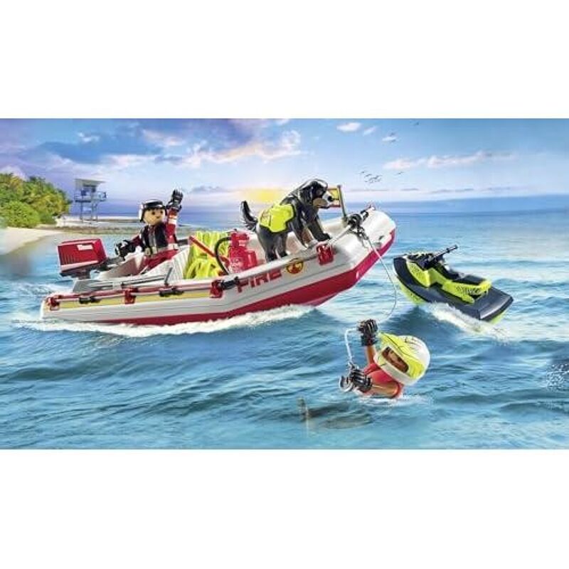 Achat Playmobil 71464 Bateau de Pompier et Scooter des Mers - Action Hereos - avec Deux Personnages, Un Chien, Un Jet Ski, Un Bateau de Pompiers Flottant et des Accessoires - Ville
