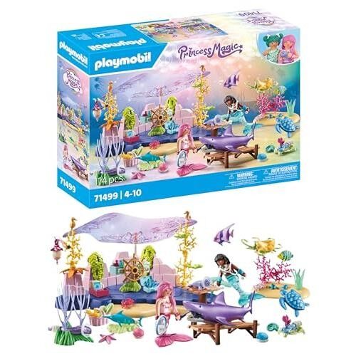 Playmobil 71499 Centro di cura delle sirene per animali marini - Principessa magica - Include due personaggi, conchiglie che si attaccano alla vasca da bagno e decorazioni - Dai 4 anni in su