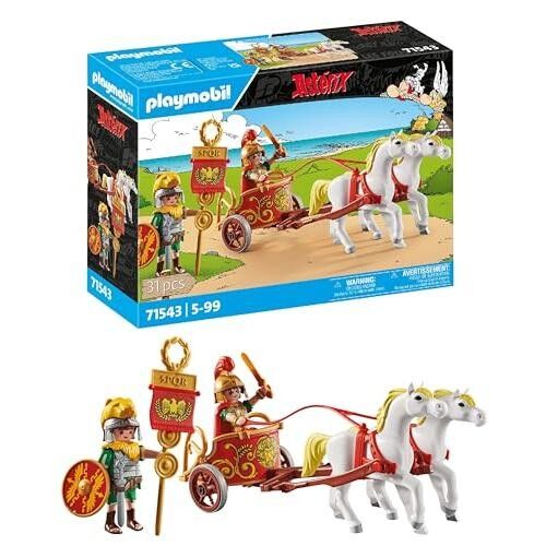 Playmobil 71543 Asterix: Carro romano - Avventura al tempo dei Galli - Include due personaggi, un carro romano con due cavalli, elmi rimovibili, braccialetti e un mantello - Dai 5 anni in su