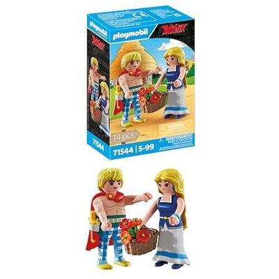 Playmobil 71544 Asterix: Tragicomix e Falbala - Include due personaggi di culto gallici, un mazzo di fiori, una spada e accessori - Dai 5 anni in su