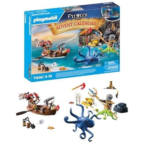 Playmobil 71636 Calendario dell'Avvento dei Pirati - Include due personaggi, un polpo gigante e 24 emozionanti sorprese - Dai 4 anni in su