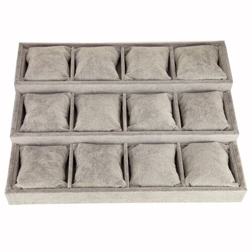 Display für 12 Uhren, mit Kissen, Stahlgrau