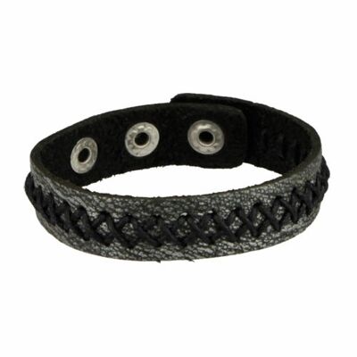 bracciale in pelle, grigio argento + nero