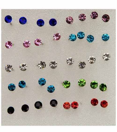 Scatola con 20 paia di perni per orecchie con pietre 2,5 mm