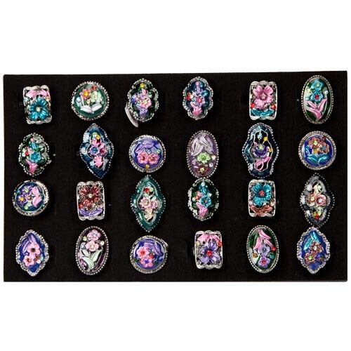 Sortiment emailierte Ringe, Schwarz-bunt