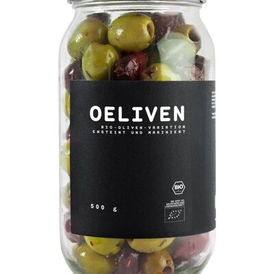 Mélange d'olives bio 500 g - marinées aux herbes méditerranéennes