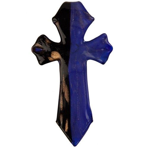 gr. Glasanhänger, Kreuz dunkelblau/schwarz/gold 80x42mm