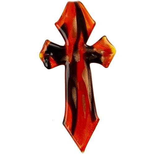 gr. pendente in vetro, croce rosso/nero 80x40mm