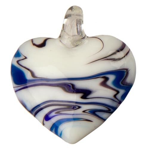 pendente in vetro, cuore bianco/blu 42x37mm