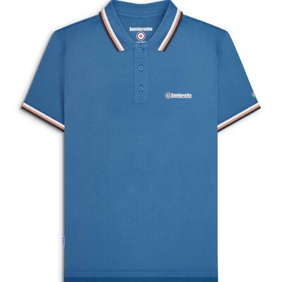 Polo con triple ribete azul oscuro (blanco/corcho/azul marino) SS25