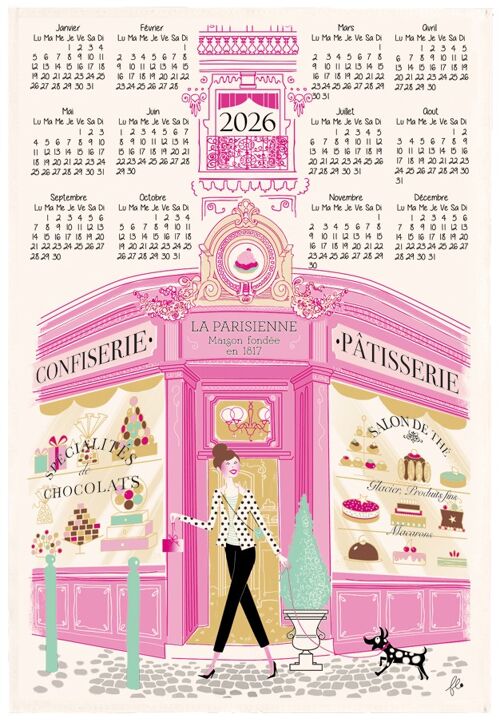 Torchon Façade pâtisserie Calendrier 2026 Ecru 48 x 72