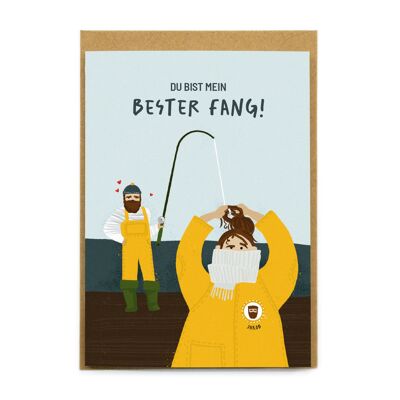 Divertente biglietto di auguri per compleanno/San Valentino (A6) - Sei la mia migliore preda - Motivo autodisegnato su carta pregiata certificata PEFC