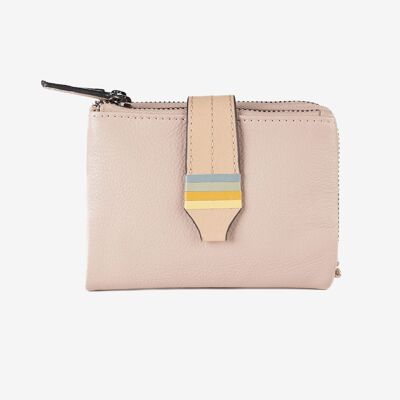 Women's leather wallet, beige, Strap Leather series.12x09 cm