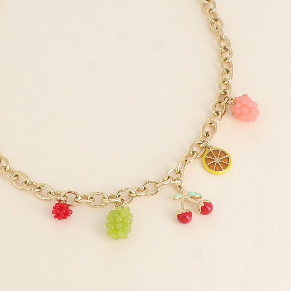 Halskette - Obstkorb (Kirsche, Zitrone, Trauben, Himbeere)