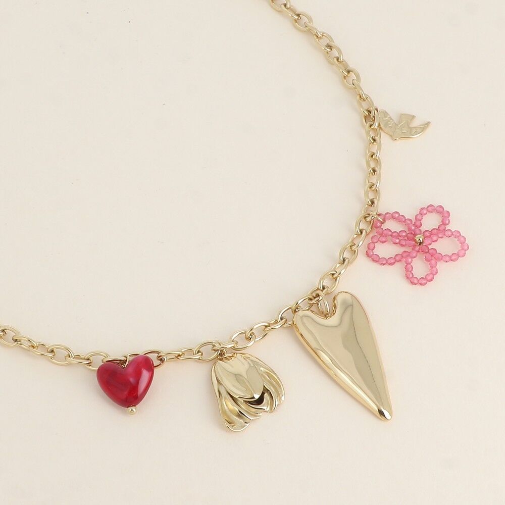 Halskette - dickes Kettenglied und Quasten in Herz-, Blumen- und Vogelform