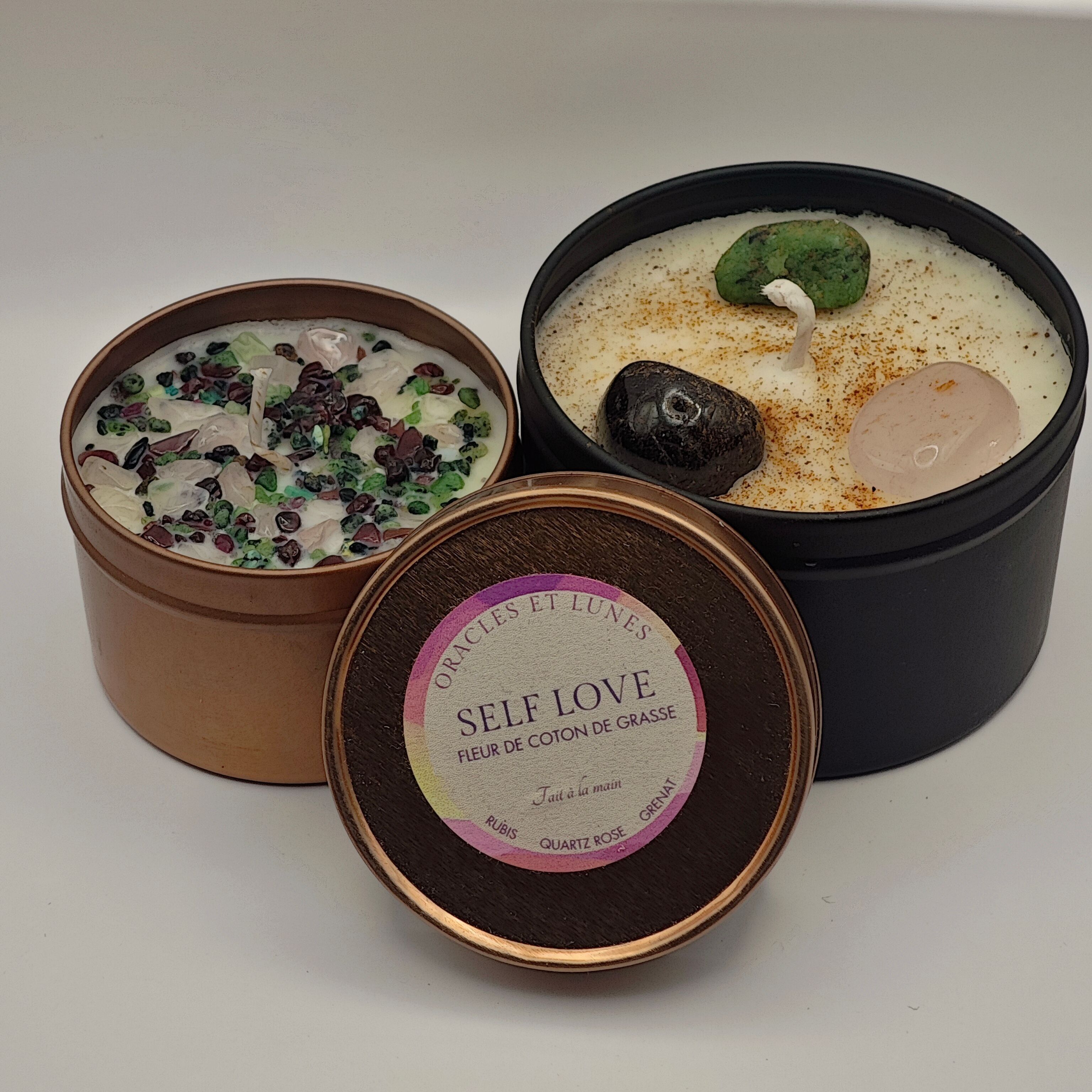 Kerze für Selbstliebe – Baumwollblüte – Lithotherapie