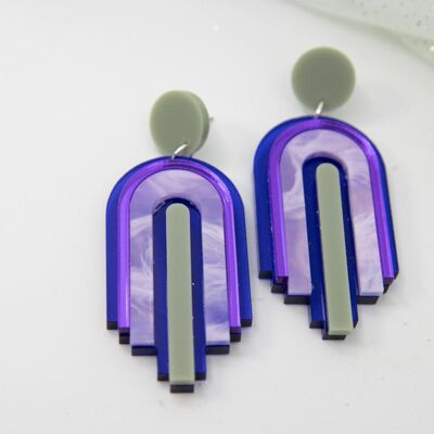 Pendientes llamativos con forma de lazo: joyas con láser en azul transparente y morado espejado