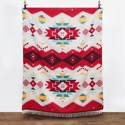 Couverture style ethnique à motifs aztèques (150 x 200 cm) - Navajo Red