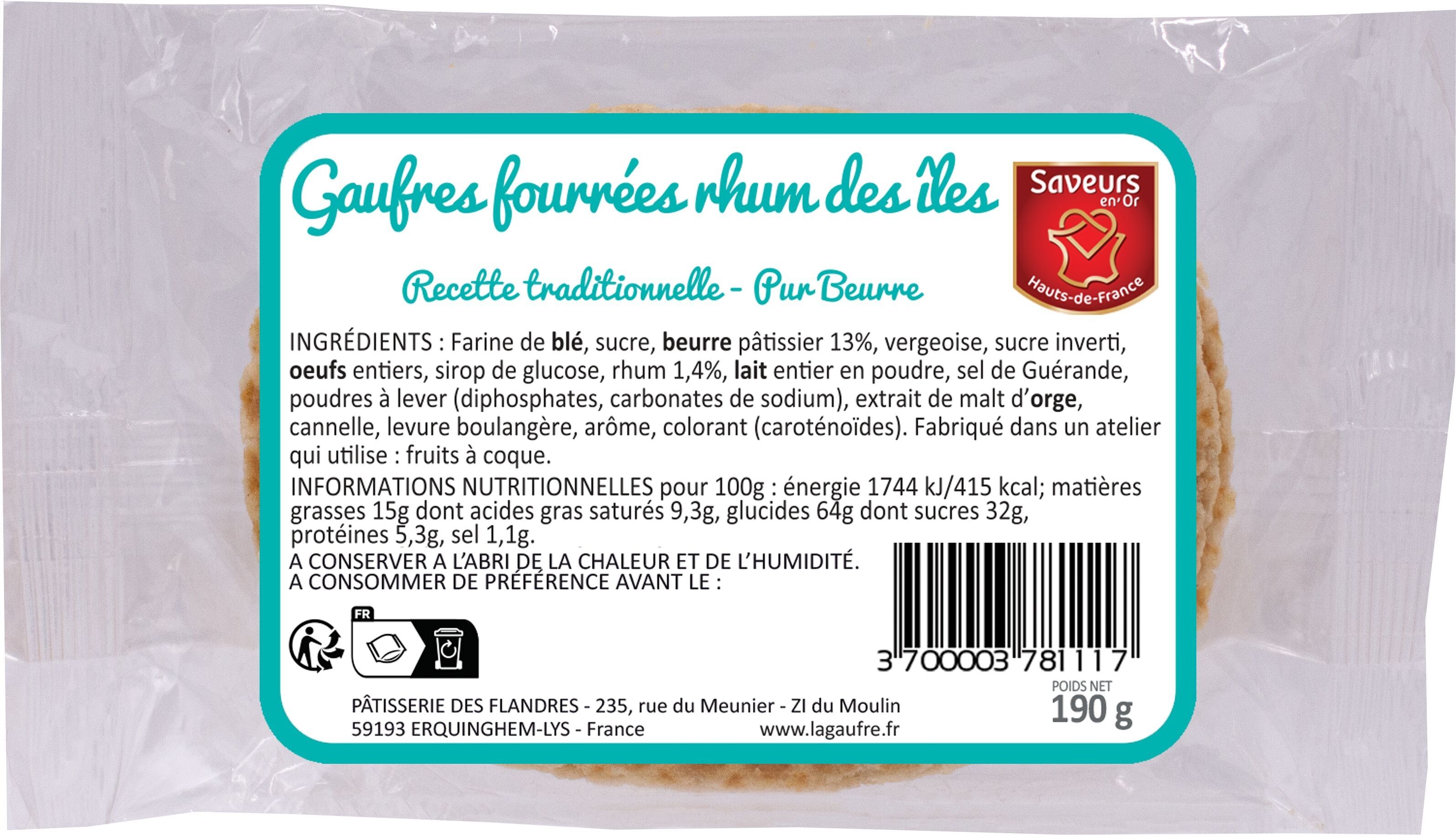 Waffle ripieni di Rhume des Iles - Burro Puro - 190 g - confezione neutra da 6 waffle