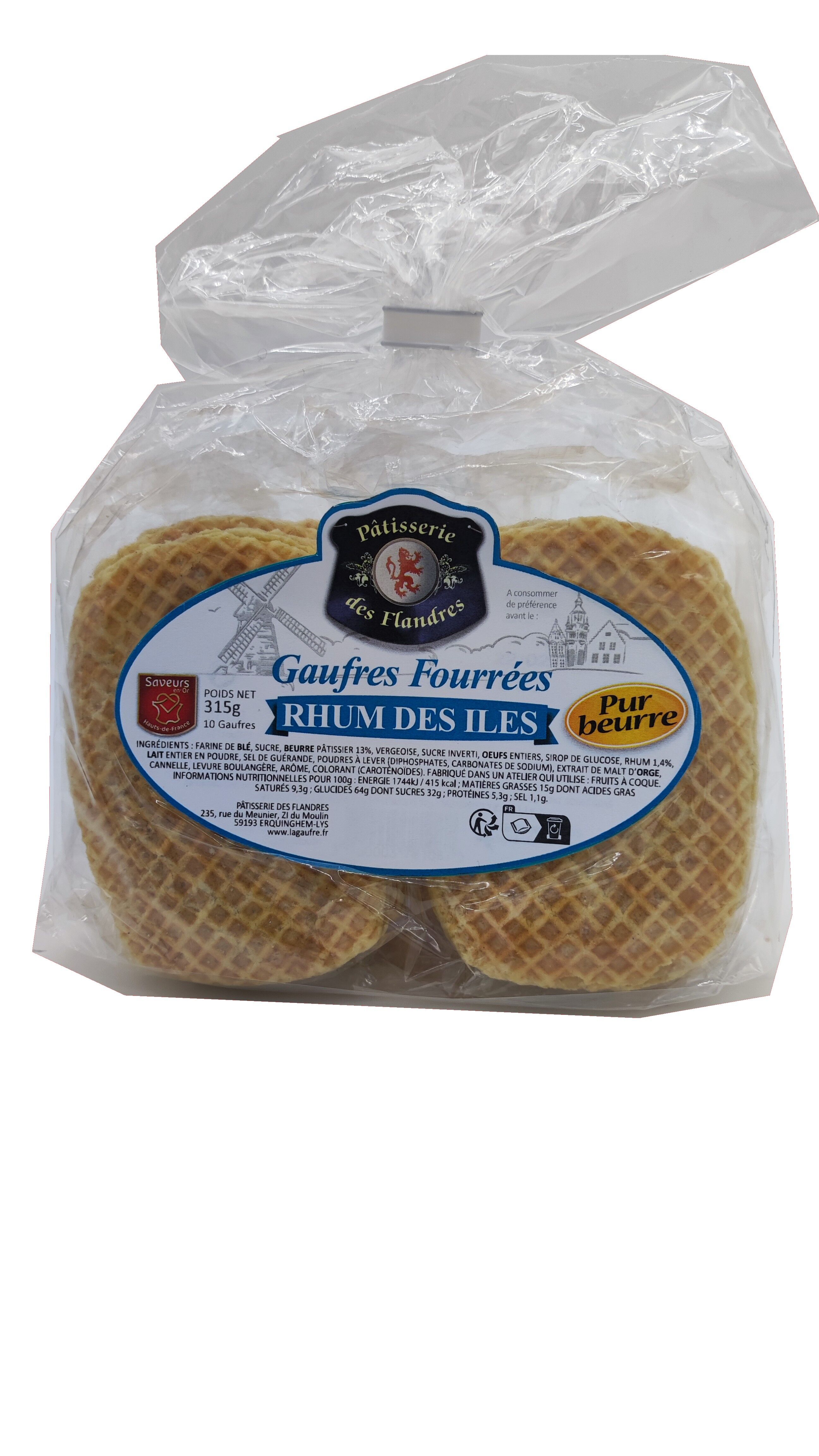 Waffle ripieni di Rhum des Iles - Puro burro - Sacchetto da 315 g