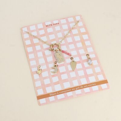 Collar Tarjeta CON AMOR y 6 Colgantes (Placa Estrella con Circonitas y Piedras Naturales)