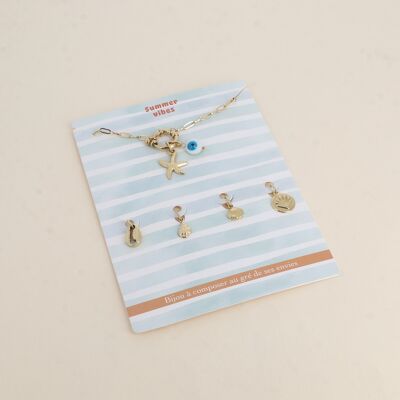 Pulsera SUMMER VIBES y 6 colgantes (ojo esmaltado y estrella de mar)
