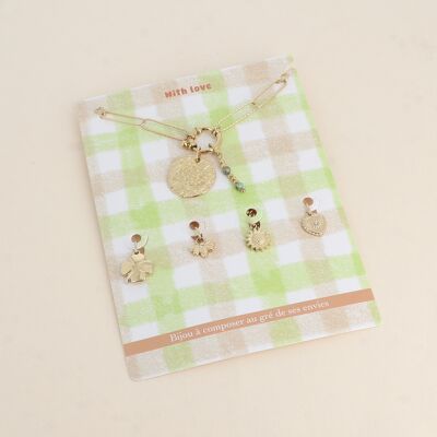 Cartelette CON AMOR Collar y 6 colgantes (medalla con árbol de la vida y piedras naturales)