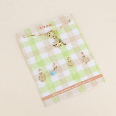 CON AMOR Pulsera y 6 colgantes (estrella y piedras naturales)