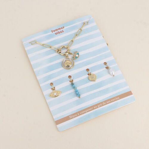 Cartelette SUMMER VIBES Collier et 6 pendentifs (coquillage et oeil émaillé)