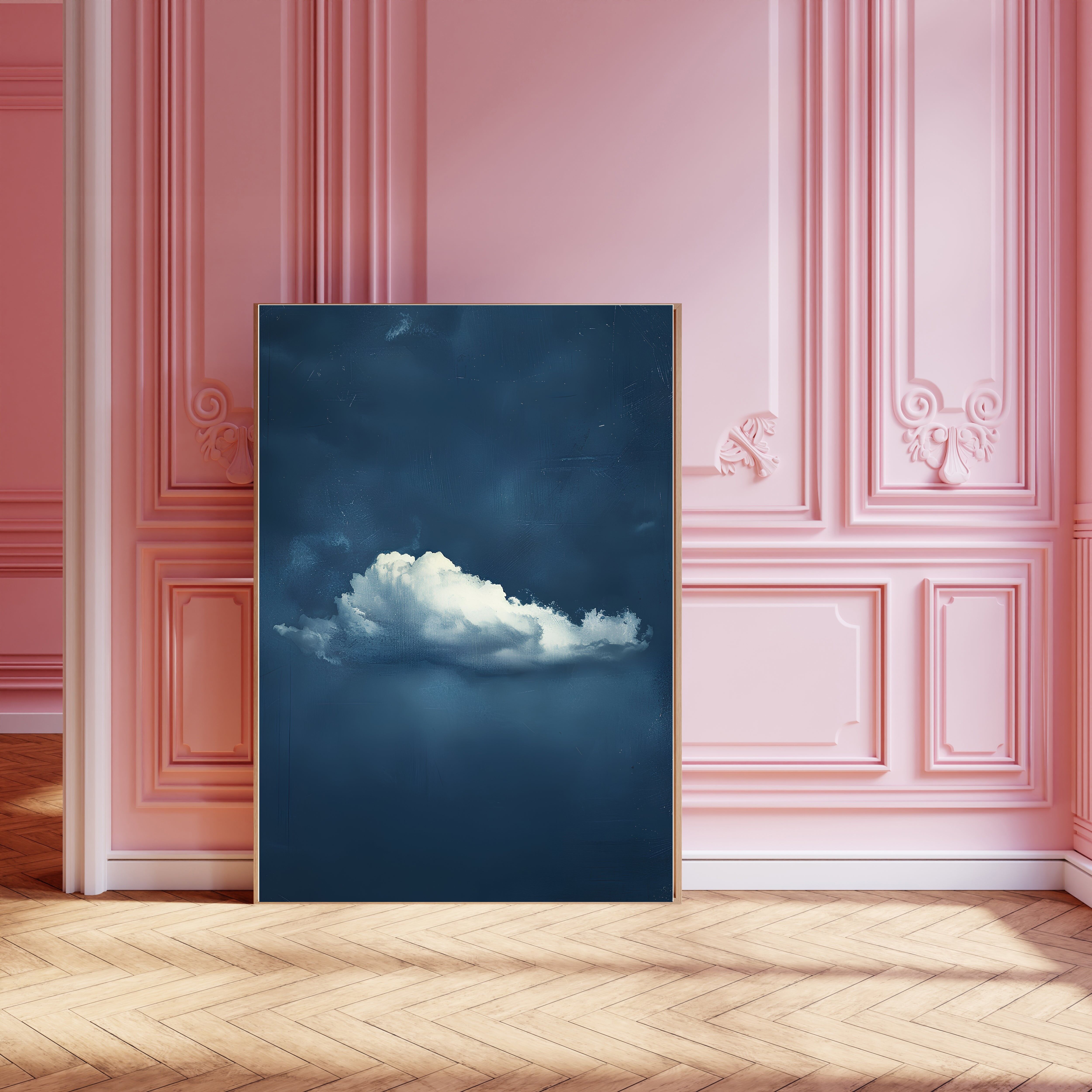 Impression d'art vintage représentant un paysage de nuages bleus