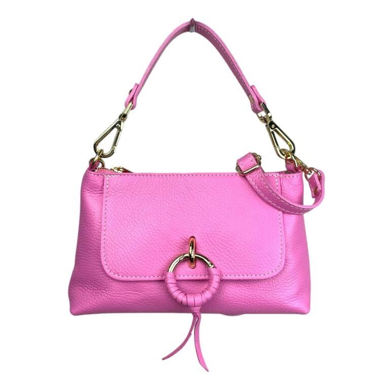 Italienische Lederhandtasche mit Schultergurt, dekorativer Vorderseite und Reißverschluss für Damen